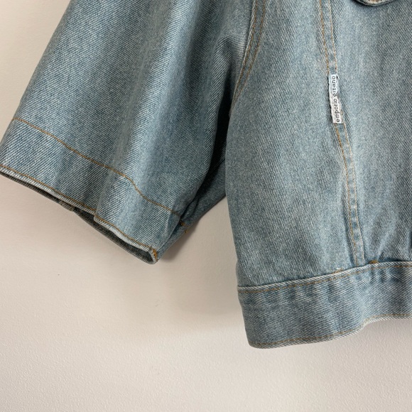 Vintage Denim Cropped Jacket with Flower Accents - Picture 4 of 13